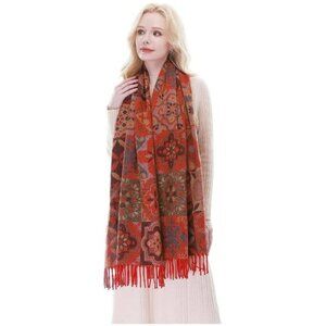 Womens Reversible Pashmina Scarf Jacquard Red